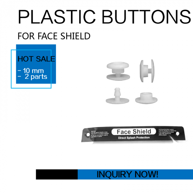 Άσπρο πλαστικό αιφνιδιαστικό κουμπί 10mm μασκών ασπίδων προσώπου 2 πιστοποίησης μέρη FDA CE